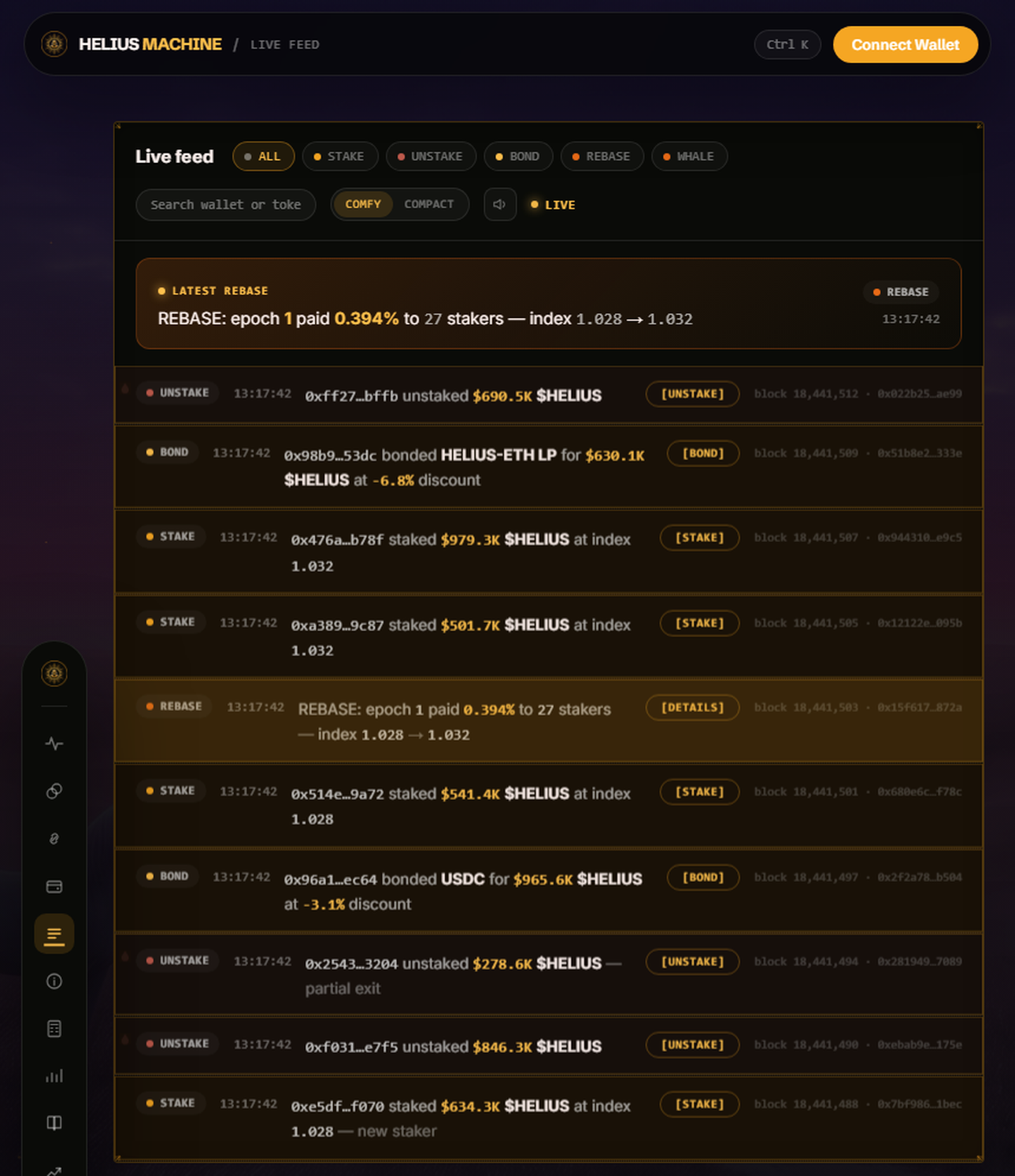 HELIUS chat: a natural-language question answered with on-chain receipts